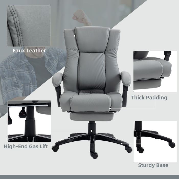 Swivel Computer Chair with Footrest - PU Leather, Adjustable Height, Wheeled Office Seat - Comfortable Ergonomic Design for Work and Relaxation