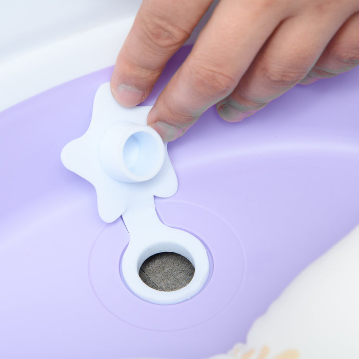 Foldable Infant to Toddler Bathtub - Non-Slip, Cushioned, with Drain & Shower Accessory - Easy Storage & Safe Bathing for 0-6 Years, Purple