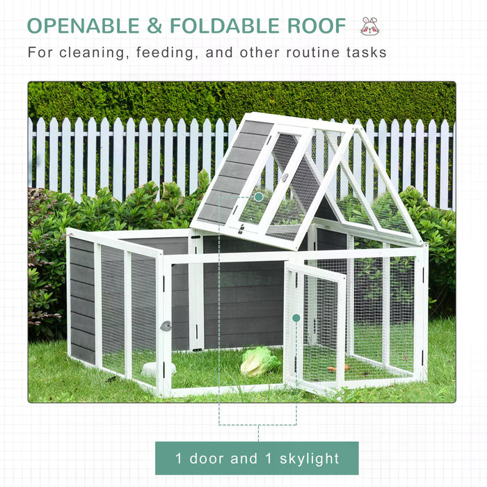 Small Animal Habitat - Indoor/Outdoor Hutch for Rabbits, Guinea Pigs, Ferrets, Ducks, and Chinchillas with Openable Roof - Secure and Spacious Hideaway for Pets, Grey Color