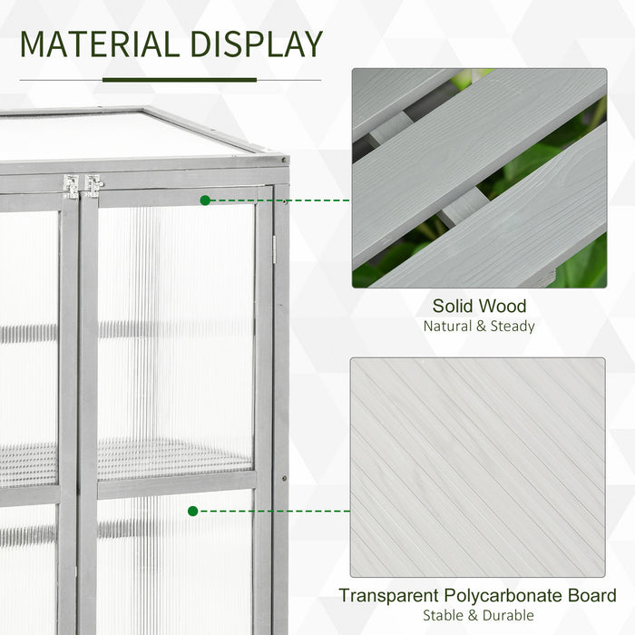 Wooden Cold Frame Greenhouse - Polycarbonate Grow House with Adjustable Shelf and Double Doors, 76x47x110 cm - Ideal for Garden Plant Protection and Growth