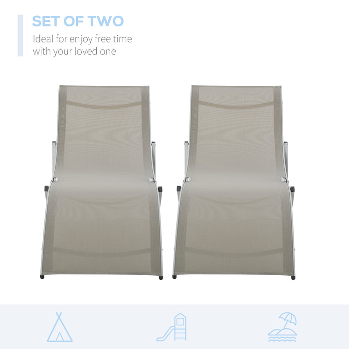 Foldable S-shaped Lounge Chairs, Set of 2 - Sun Lounger Recliner for Outdoor, Patio, Beach, Garden - Light Grey Comfort Seating