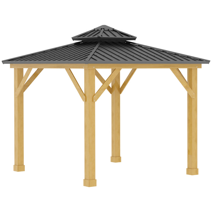 3M Outdoor Hardtop Gazebo - 2-Tier Roof & Solid Wood Frame Canopy - Elegant Patio and Garden Shelter, Grey