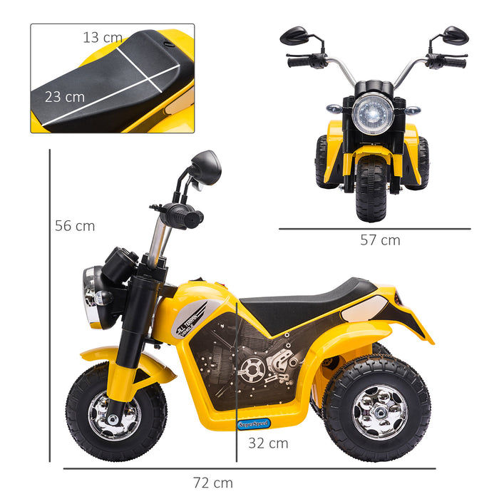 Kids Electric Motorcycle - 3-Wheeled Ride-On Motorbike with Battery, Headlights & Horn - Perfect for Toddlers 18-36 Months in Bright Yellow