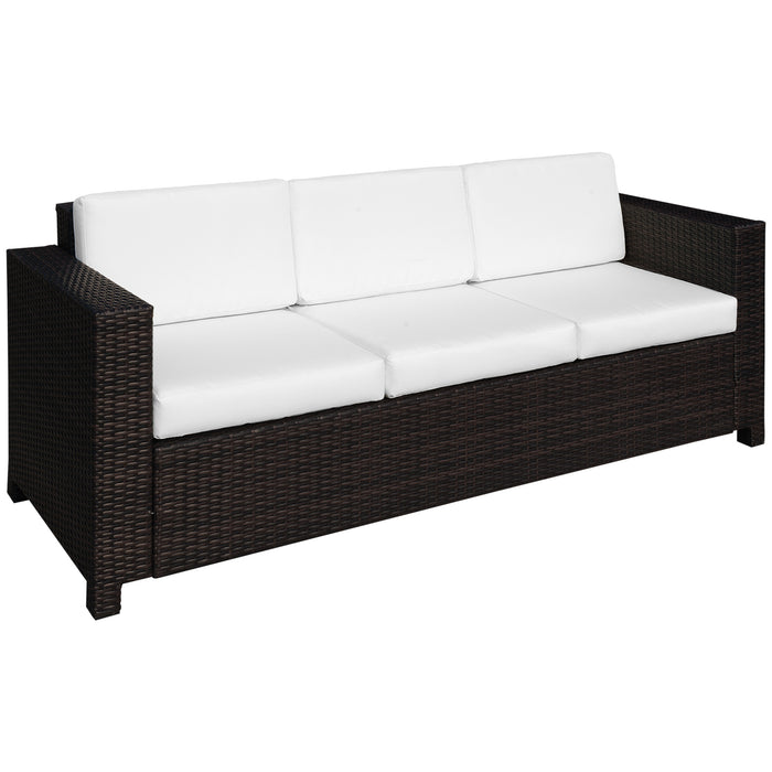 All-Weather Rattan Garden Sofa - 3-Seater Wicker Weave with Metal Frame & Fire-Resistant Cushions - Comfortable Outdoor Seating in Brown