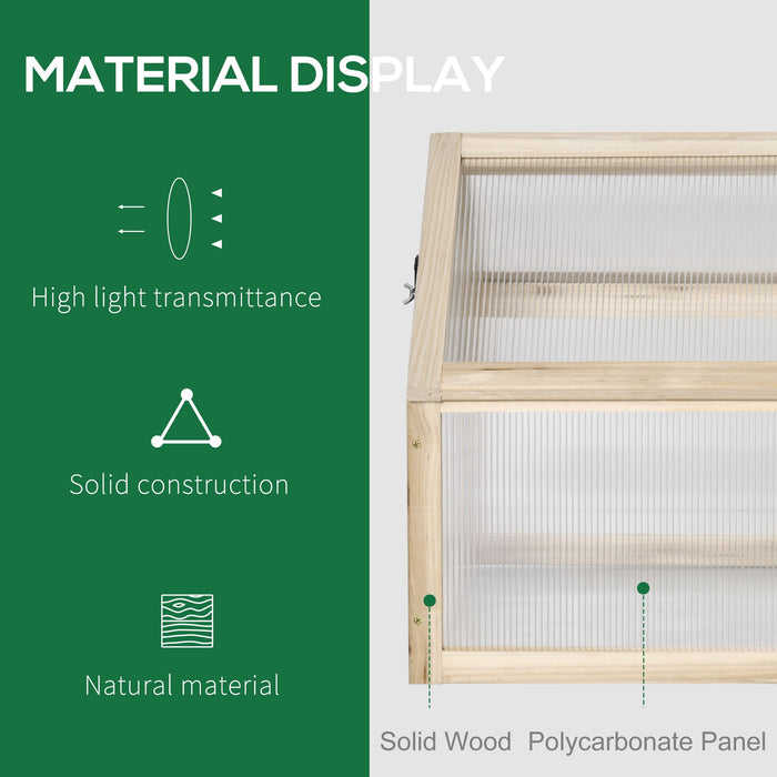 Garden Grow House Wooden Cold Frame - Polycarbonate Greenhouse with Openable Top, 90x52x50cm - Ideal for Flowers, Vegetables & Plants Cultivation