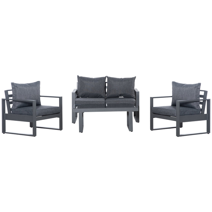 Aluminium Outdoor Lounge Set - 4 Piece Sofa with Coffee Table and Padded Cushions, Dark Grey Olefin Cover - Perfect for Patio and Garden Entertaining