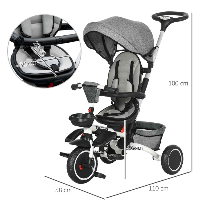 Kids 3-in-1 Tricycle with Reversible Seat and Adjustable Steering Handle - Versatile Toddler Trike in Sleek Grey - Perfect for Growing Children's Outdoor Play