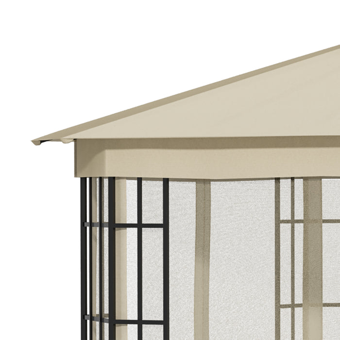 Patio Gazebo Canopy 3.7 x 3m - Outdoor Garden Tent with Double Tier Roof & Mosquito Netting, Sturdy Metal Frame in Beige - Ideal for Backyard Shade and Bug Protection