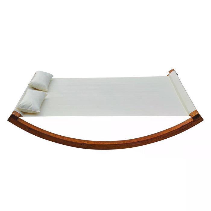 Double Rocker Sunbed with Wooden Frame - White Outdoor Patio Recliner - Perfect for Garden Relaxation and Sunbathing