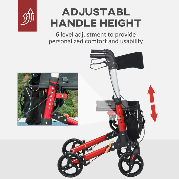 Lightweight 4-Wheeled Rollator Walker with Seat and Backrest - Adjustable Handle Height for Personalized Comfort - Ideal for Elderly and Adults Needing Mobility Assistance