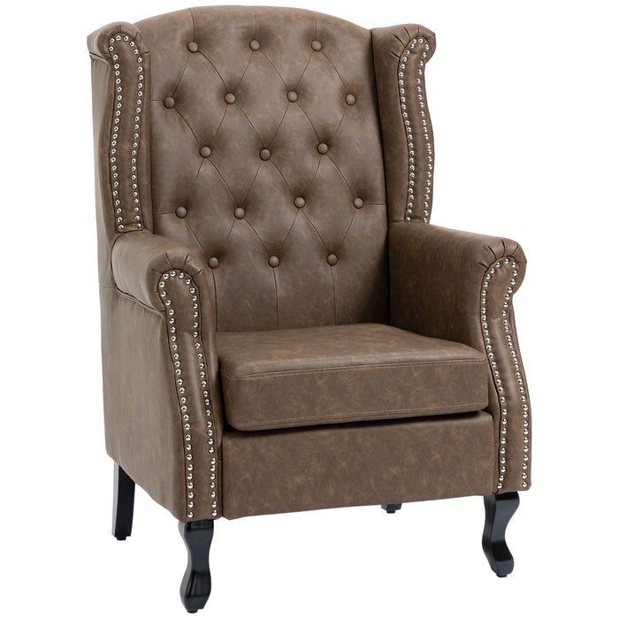 Chesterfield-Style Wingback Accent Chair - Tufted Armchair with Nailhead Trim, Elegant Brown Upholstery - Sophisticated Seating for Living Room or Bedroom