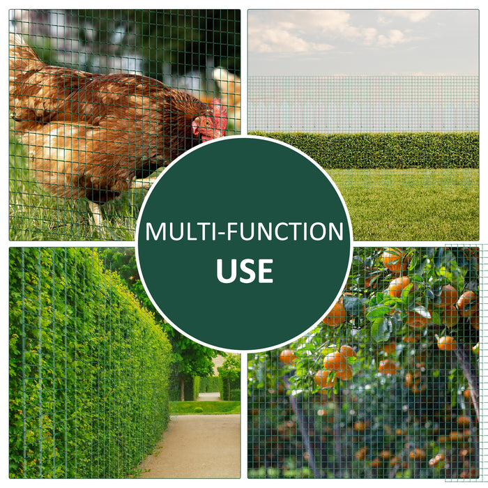 PVC-Coated Welded Wire Mesh - Durable Fencing for Chicken Poultry, Aviary Run, and Pet Enclosures - 30m Dark Green Barrier for Hutch and Garden Security