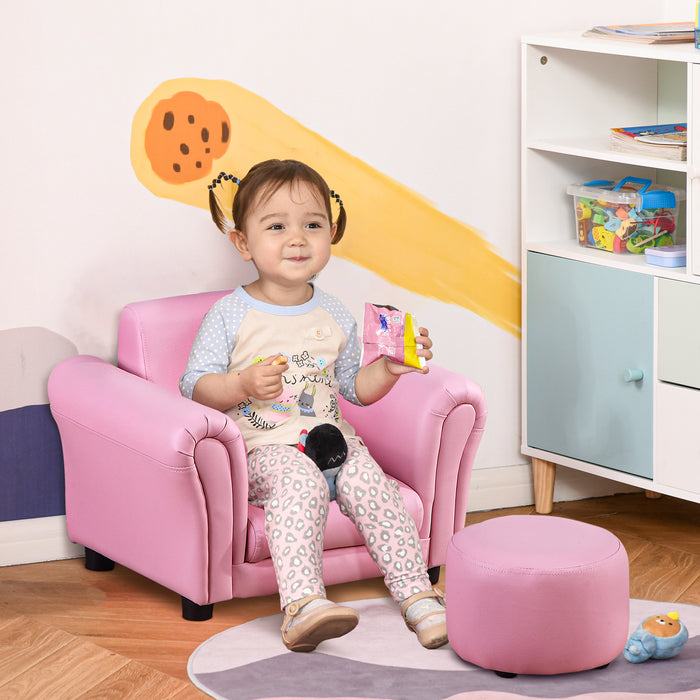 Toddler Chair with Free Footstool - Plush Kids Sofa Set and Armchair in Pink for Seating & Gaming - Perfect for Children's Room and Play Areas