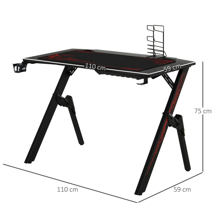 Racing Style Gaming Desk with Game Handle Rack - Cup Holder, Headset Hook & Sturdy Spider Legs - Ideal Workstation for Gamers and Students