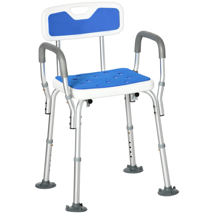 EVA-Padded Adjustable Shower Stool with Back and Arms - Elderly & Disabled-Friendly Bath Seat with 4 Suction Foot Pads, Blue - Safe & Comfortable Bathing Solution