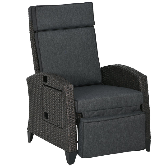 Outdoor Reclining Lounge Chair with Adjustable Backrest & Footrest - Includes Cushion and Side Tray in Grey - Ideal for Patio Comfort and Relaxation