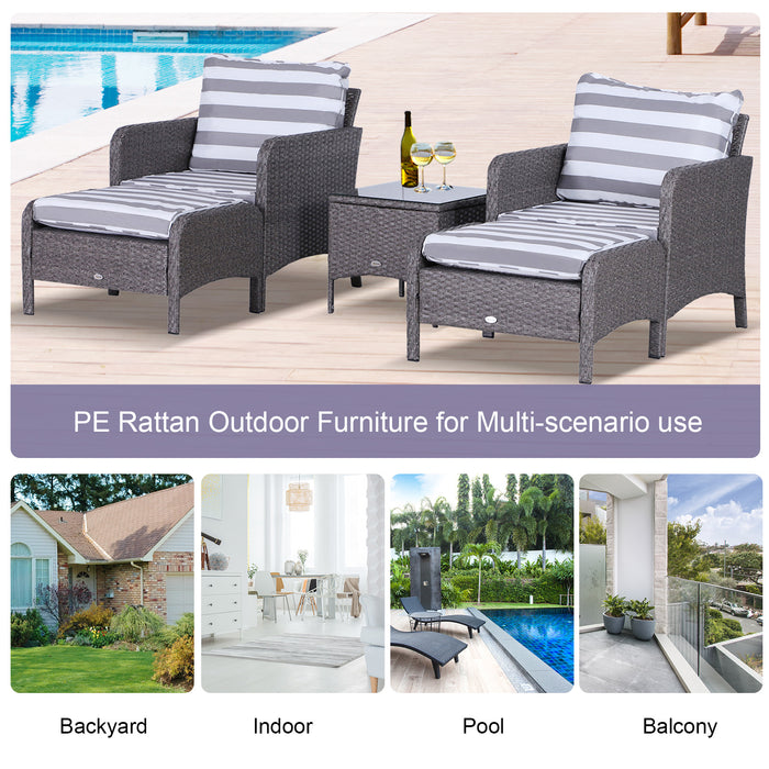 2-Seater Rattan Patio Ensemble - PE Wicker Garden Furniture Set with Glass Top Table & Cushioned Stools - Ideal for Outdoor Relaxation and Entertaining