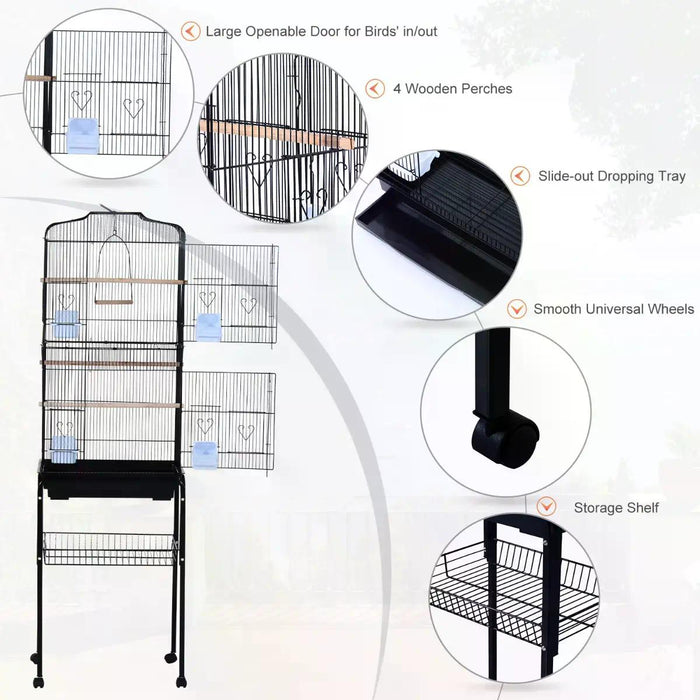 Extra-Spacious Bird Sanctuary - Parrot Cockatiel Cage, 47.5L x 37W x 153H cm, Durable Design - Ideal Home for Large Birds, Easy Cleaning