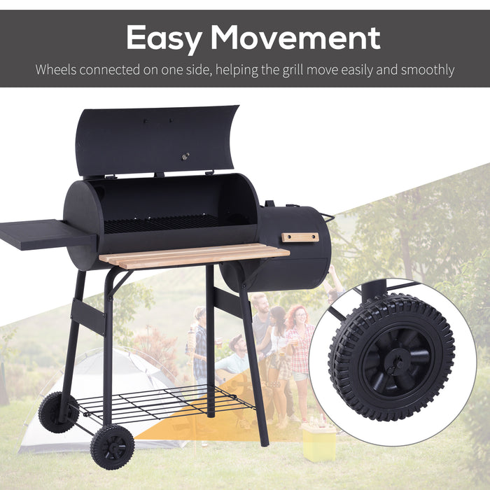 Portable Charcoal Barbecue Grill with Offset Smoker - Handy Shelves, On-lid Thermometer for Precise Cooking - Ideal for Outdoor Gatherings and Garden BBQs