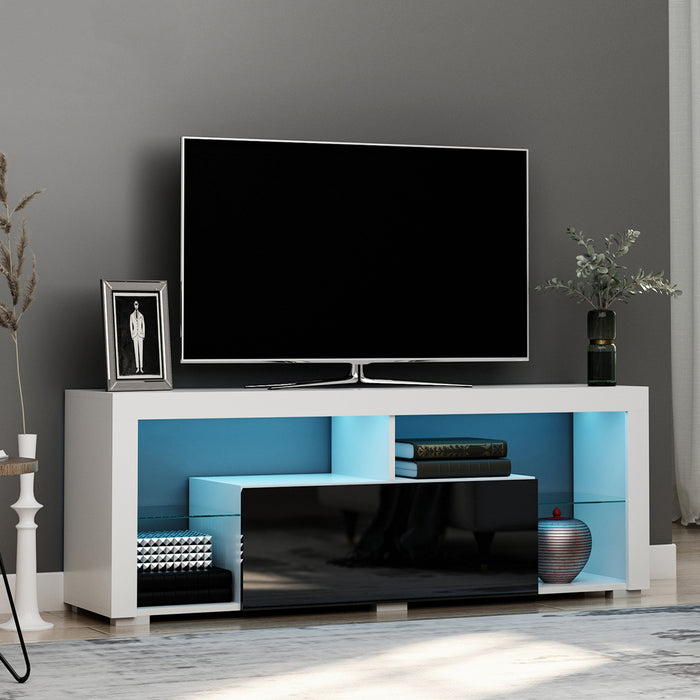 High Gloss 140cm Media TV Stand Cabinet with LED RGB Lighting - Ample Storage Shelf for Electronics - Perfect for 55 inch TVs in Black and White