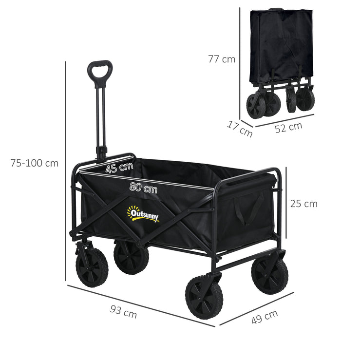 Heavy-Duty Folding Cargo Wagon Trolley with Telescopic Handle - Black - Ideal for Transporting Gear, Groceries, and Tools