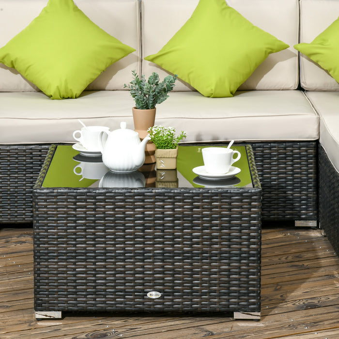 PE Rattan 7-Seater Sofa Set with Tempered Glass Table - Corner Wicker Garden Furniture with Cushions and Covers, Brown - Ideal for Outdoor Entertaining and Relaxation