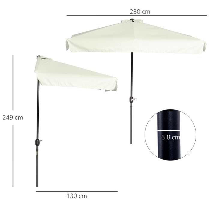 2.3m Half Parasol Cream White - Semi-Round Umbrella with Metal Frame and Crank Handle for Patio and Balcony - Ideal for Compact Spaces Without Base