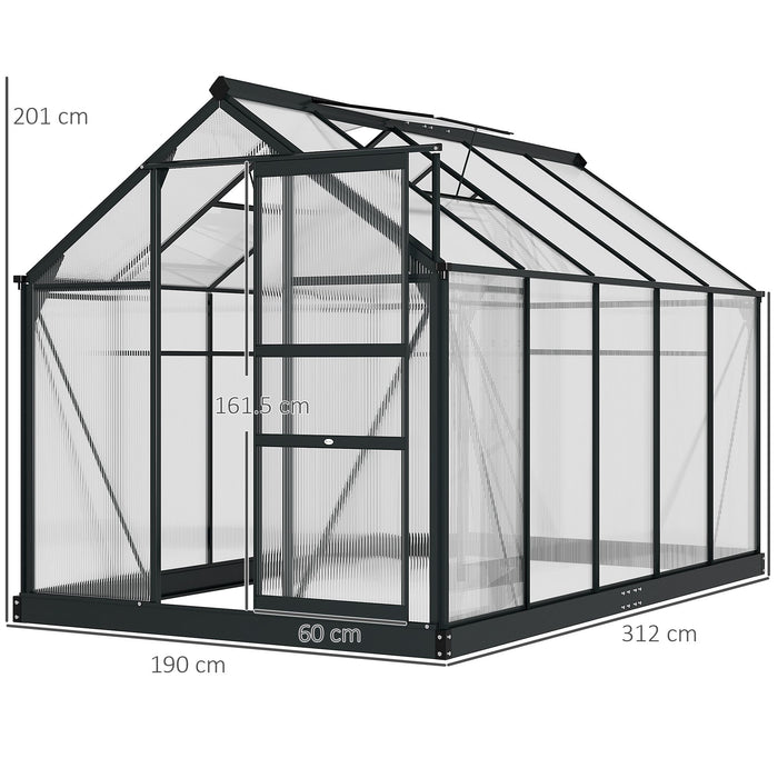 Clear Polycarbonate Greenhouse with Galvanized Base - Large 6x10ft Walk-In Structure for Plant Growing, Aluminium Frame, Sliding Door - Ideal for Gardeners and Seasonal Plant Cultivation