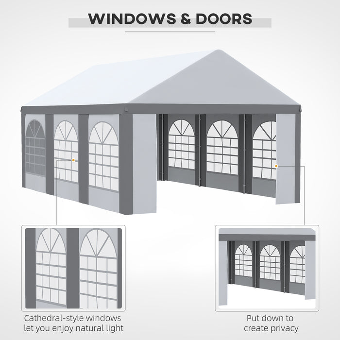 Galvanized 6x4m Marquee Party Tent with Sides - Features Six Windows & Double Doors, Weather-Resistant Gazebo - Ideal for Parties, Weddings & Outdoor Events in White & Grey