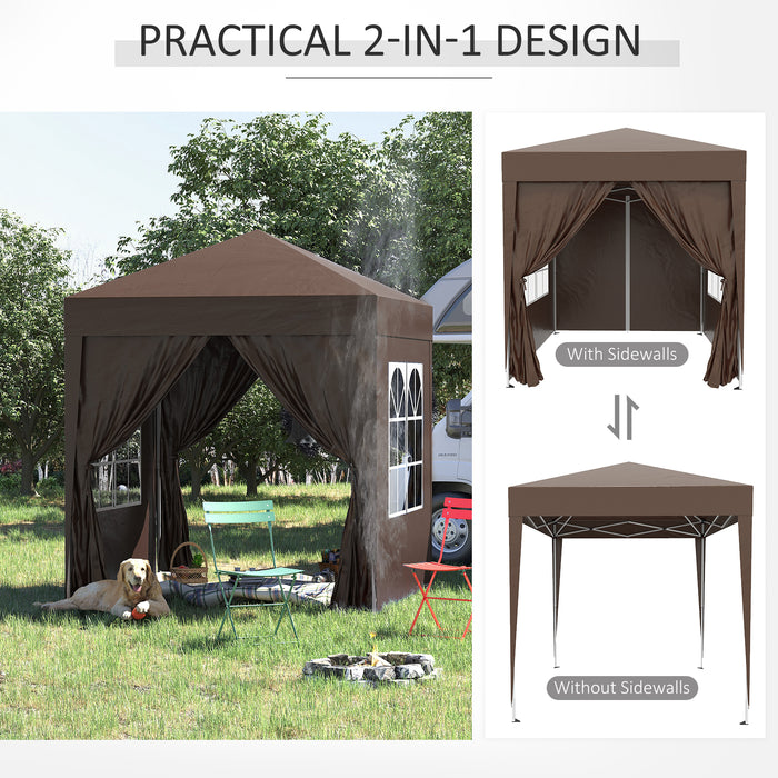 Pop Up Gazebo Canopy 2x2m - Easy Setup Outdoor Shelter in Coffee Brown - Perfect for Garden Parties and Picnics