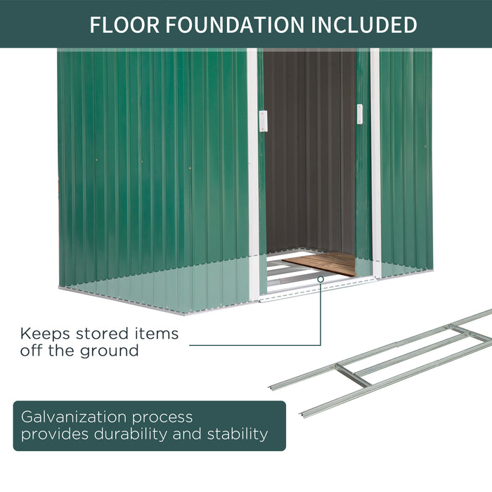 Large 7x4 ft Lockable Metal Garden Shed - Roofed Patio Tool Storage Building with Foundation - Ideal for Outdoor Furniture and Equipment Security, Green