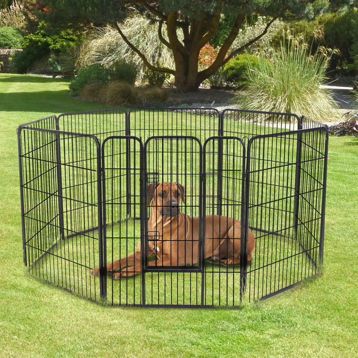 Heavy Duty Metal Playpen for Dogs, Puppies & Small Animals - Rabbit & Pig Hutch with Foldable Design, Black, 80x60cm - Secure Pet Play Area & Exercise Pen