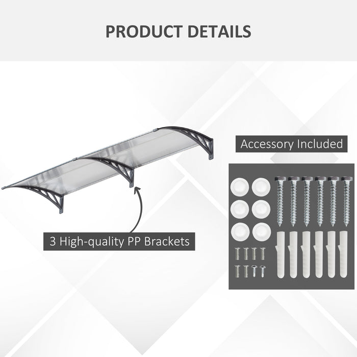 Clear Polycarbonate Door Canopy - 200x75cm Outdoor Awning Rain Shelter for Entrance - Weatherproof Cover for Front or Back Porch