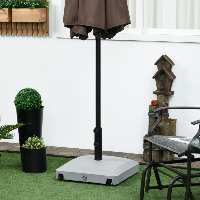 Heavy-Duty Adjustable Parasol Base - 24kg Water/30kg Sand Capacity, Wheeled Outdoor Umbrella Stand with Brakes, Grey - Ideal for Garden & Patio Stability