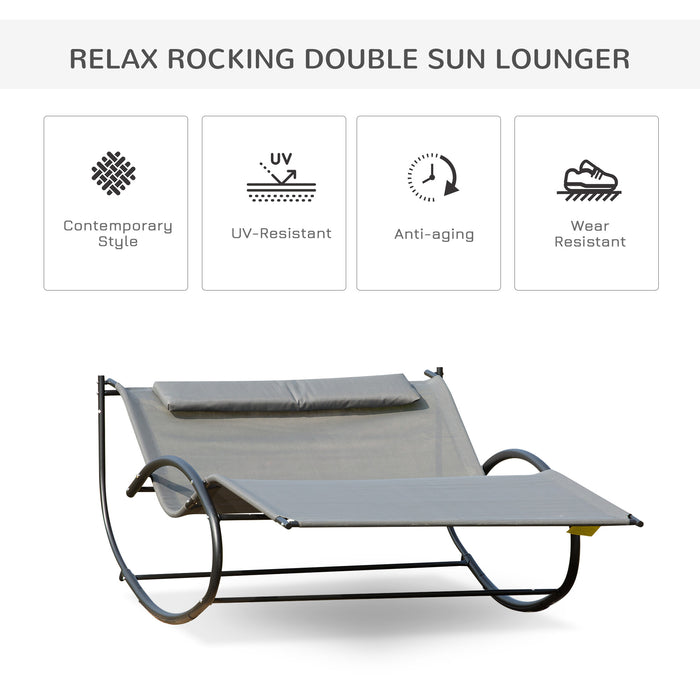 Double Hanging Hammock Chair - Grey Sun Lounger with Swing Rock Feature for Outdoor Patio Garden - Relaxing Comfort Seating for Adults