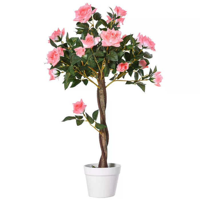 Artificial Rose Tree with 21 Blooms - 90cm Faux Floral Display for Indoors & Outdoors - Elegant Home & Office Décor Accessory in Pink and Green