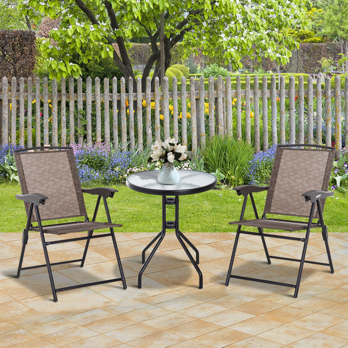 3-Piece Patio Bistro Set with Adjustable Chairs - Includes 2 Foldable Metal Chairs & Tempered Glass Table - Ideal for Outdoor Relaxation and Garden Spaces, Brown