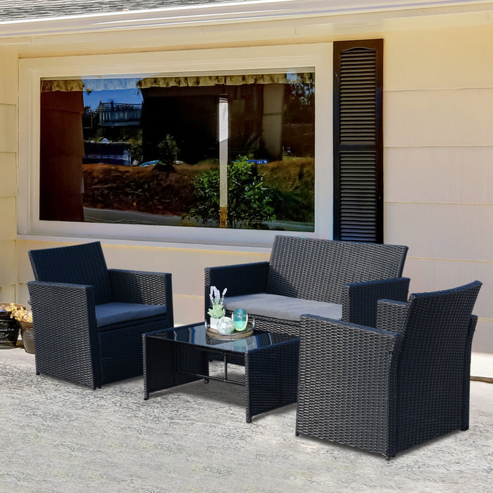 4-Seater Rattan Sofa Set - Outdoor Wicker Garden Furniture with 2-Seater Bench & Coffee Table - Stylish Conservatory Seating Solution for Families