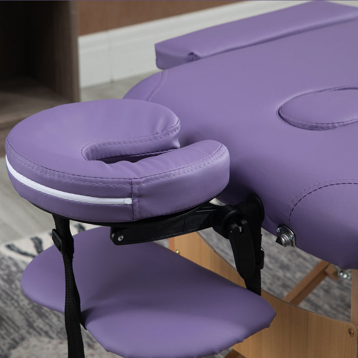 Portable 2-Section Massage Table - Lightweight Folding Therapy and Beauty Bed in Purple - Ideal for Spa, Therapists, and Home Use