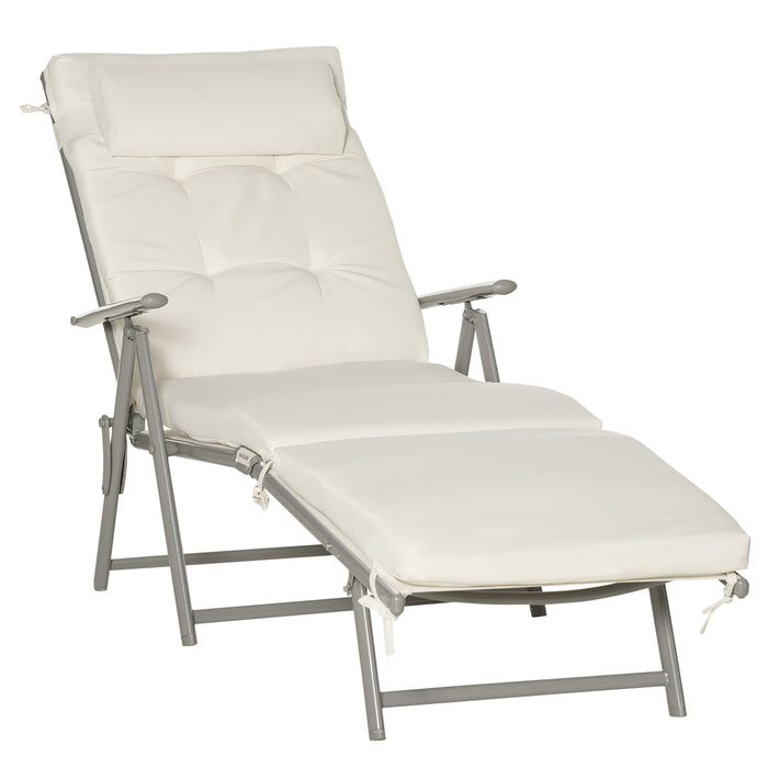 Garden Sun Lounger with Pillow - Adjustable Texteline Recliner, Foldable and Reclining - Ideal for Patio Comfort and Relaxation, Cream White