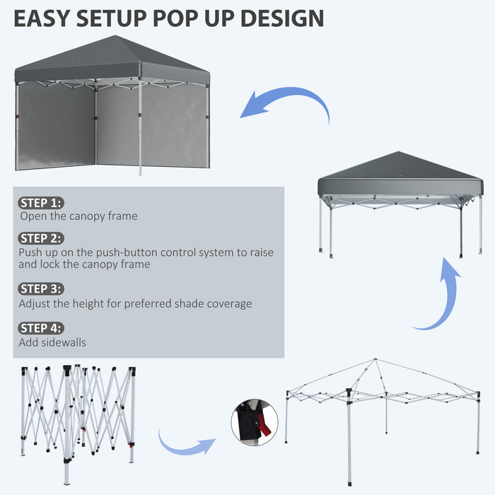 Pop Up Gazebo 3x3m with Sidewalls - Adjustable Height Event Tent with Leg Weights and Carry Bag - Ideal Garden Shelter for Parties, Dark Grey