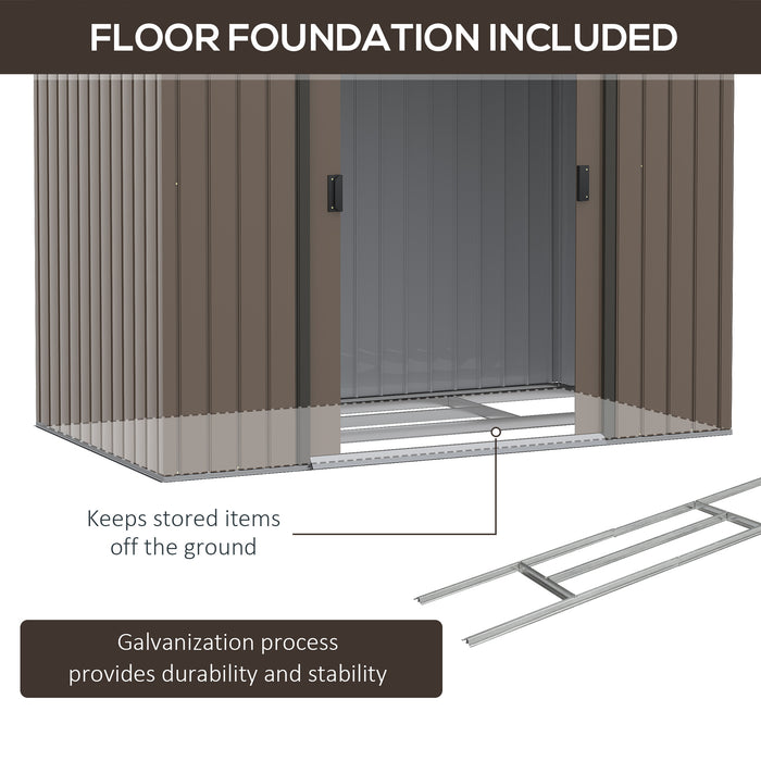 Extra Large Metal Garden Shed - 7ft x 4ft Lockable Storage with Foundation, Patio Roof, Tool Building - Secure Outdoor Organizer for Lawn Equipment, Brown