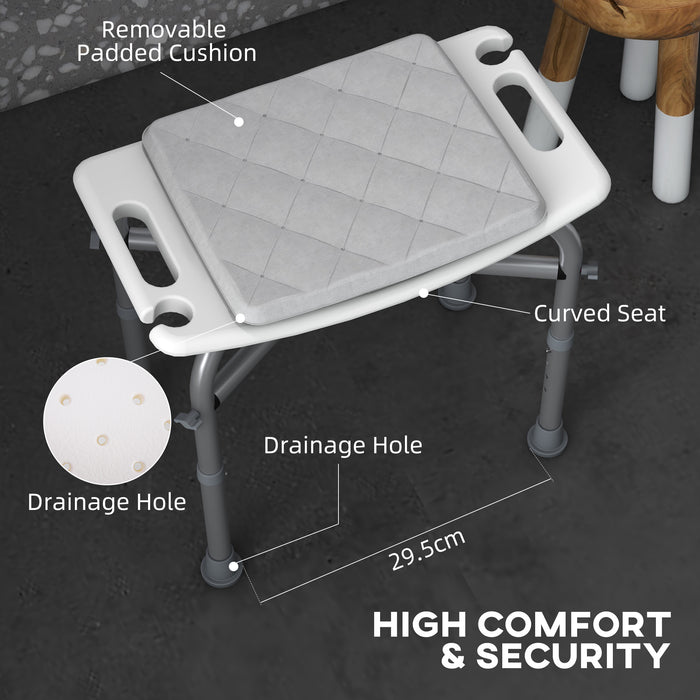 Aluminium Adjustable Shower Stool for Seniors - Comfortable Padded Cushion Seat with Shower Head Holder - Stable, Non-Slip Bath Aid for Elderly and Mobility Challenged