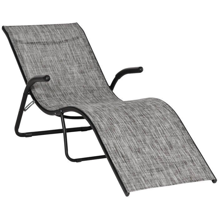 Outdoor Adjustable Chaise Lounge Chair - Portable Folding Recliner for Sunbathing, Relaxation - Ideal for Beach, Poolside, Patio Use in Grey