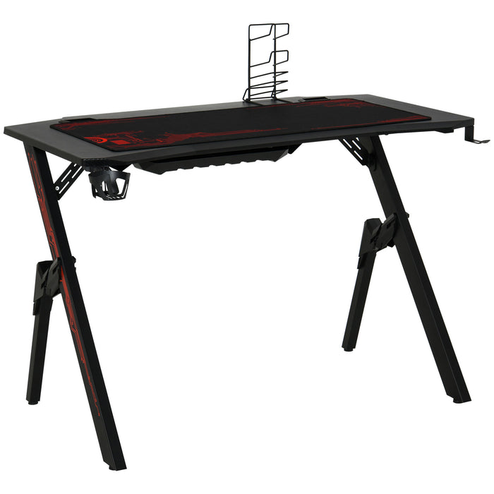 Racing Style Gaming Desk with Game Handle Rack - Cup Holder, Headset Hook & Sturdy Spider Legs - Ideal Workstation for Gamers and Students